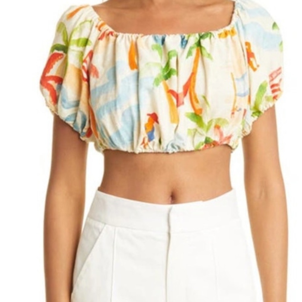 NWT FARM RIO copacabana Tropical Off-Shoulder Crop Top size small